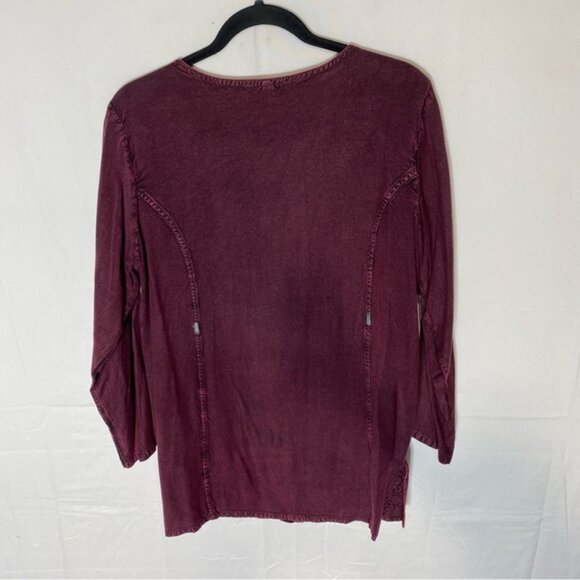 Vintage Yaya Burgundy Boho Scoop Neck Button Front Embroidered Top M - Picture 15 of 16